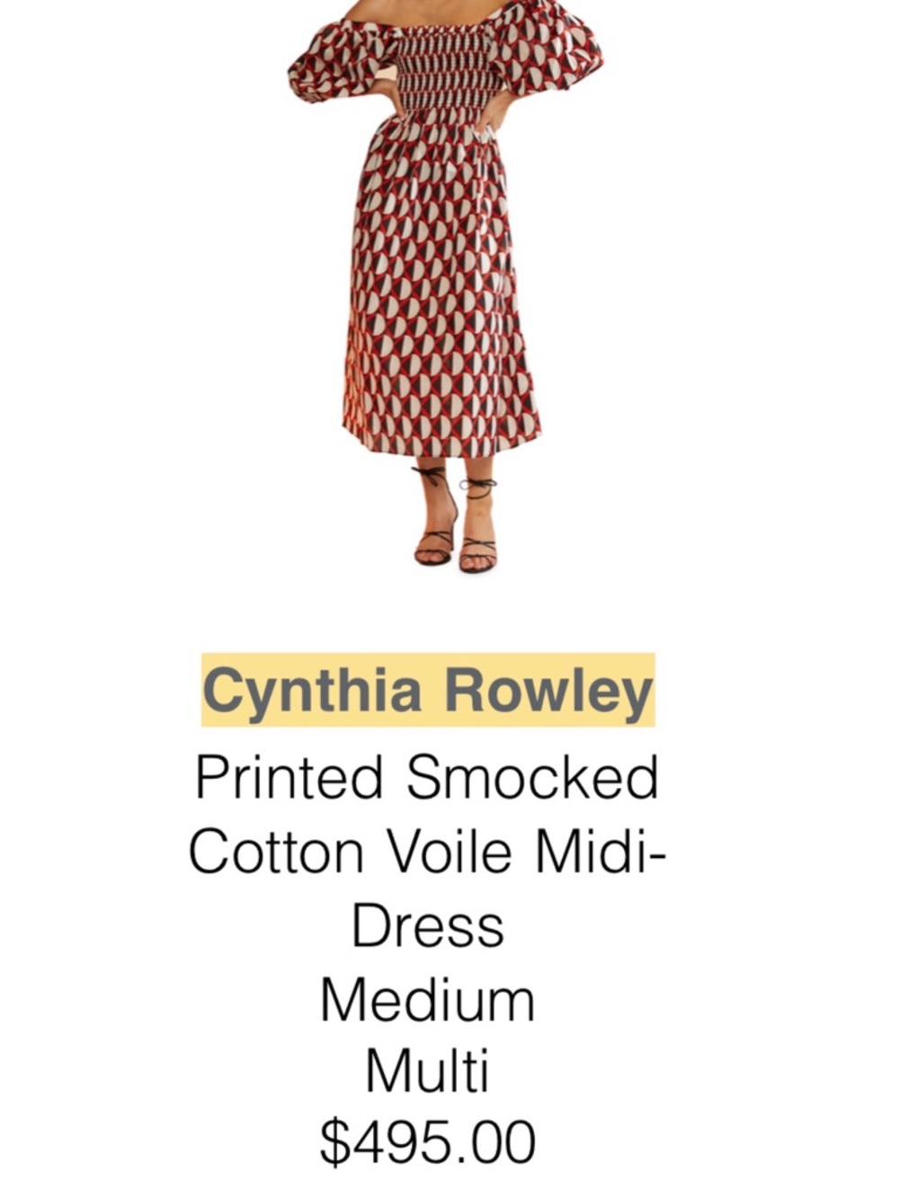 Cynthia Rowley Red and White Geometric Smocked Midi Skirt